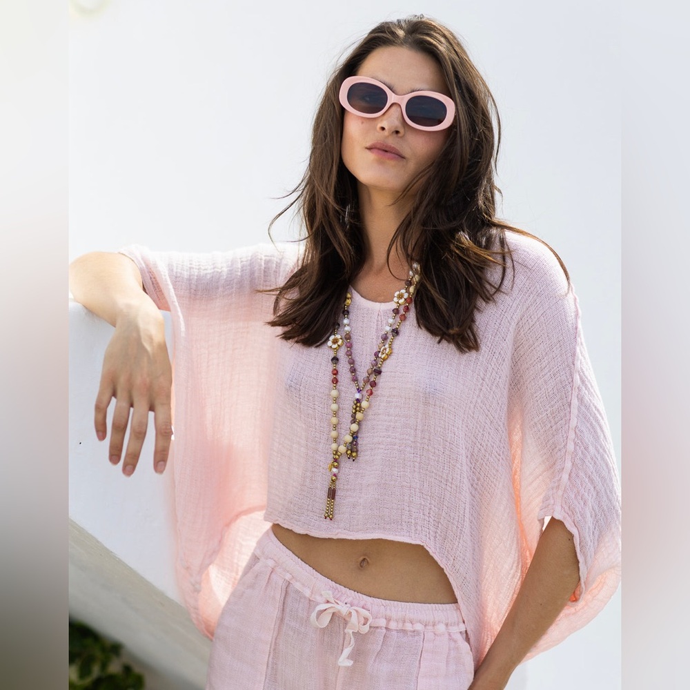 Sunday Tropez COROS LINEN TOP in light pink